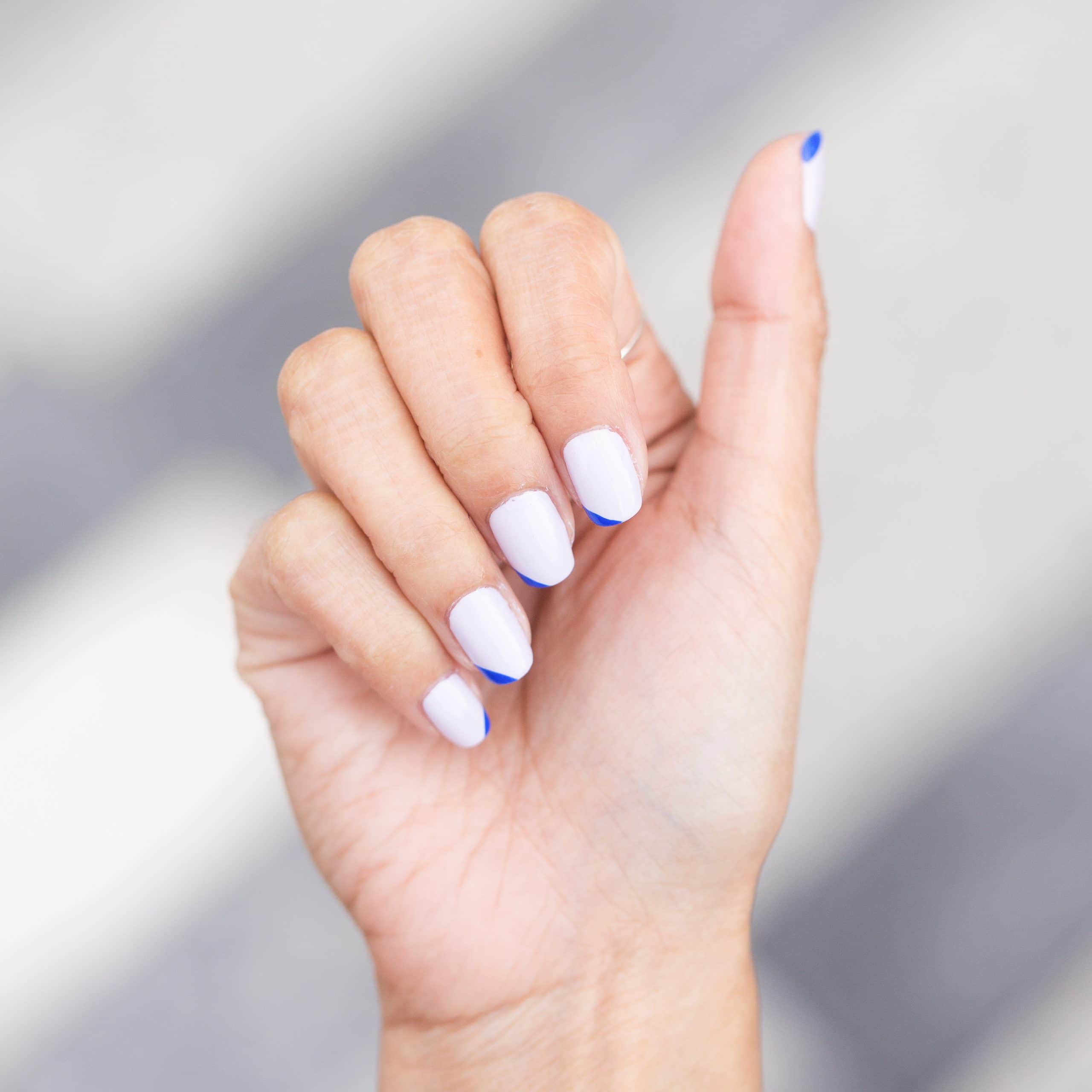 49 Cute Nail Art Design Ideas With Pretty & Creative Details : Bright blue  and white Nail Design